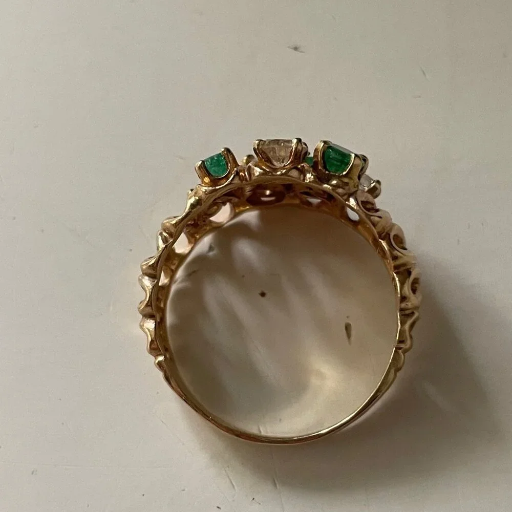 Baden & Foss 14K Yellow Gold B & F Designer Emerald Diamond Vintage Ring Sz 7